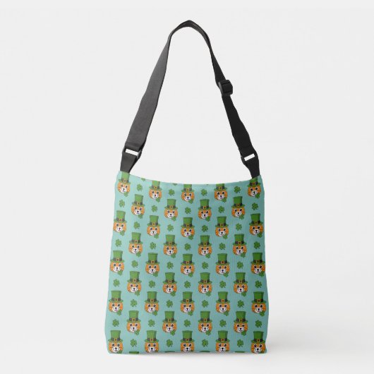 Cat w Green Pet en Shamrock St Patrick's Pattern Crossbody Tas (Voorkant)