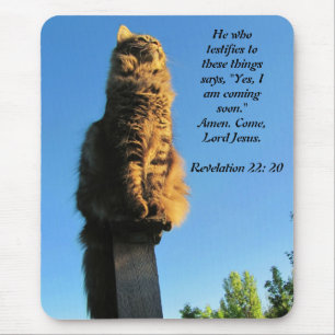 Cat, wachtend op Jezus Revelation 22:20 Muismat