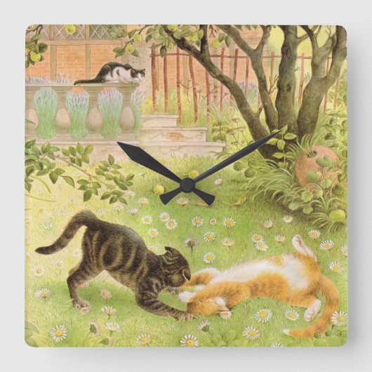 CAT WALL CLOCK VIERKANTE KLOK (Voorkant)