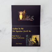 Cat Warning Owl Halloween Wenskaart Kaart (Binnen)