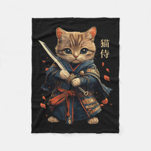 Cat Warrior Japanese Samurai Cat Tattoo Kawaii Nin Fleece Deken