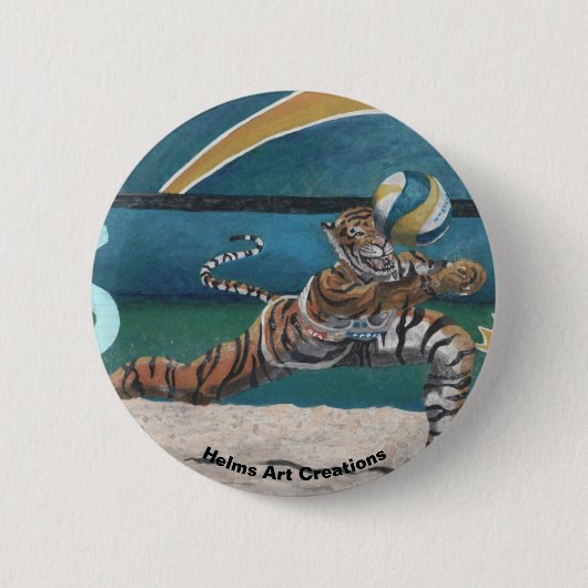 Cat Warrior speelt volleybal Fantasy Button (Voorkant)