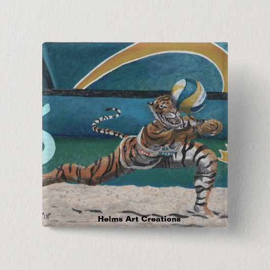 Cat Warrior spelen volleybal Fantasy Art Button (Voorkant)