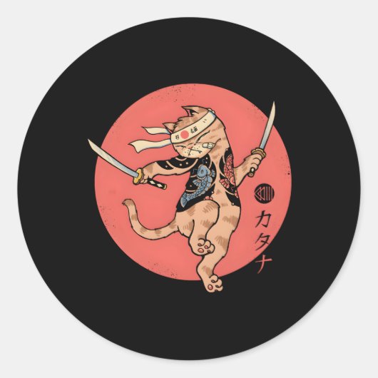 Cat Warrior Stance Ronde Sticker (Voorkant)