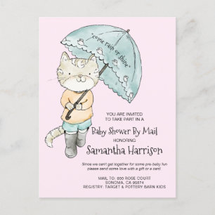 Cat Waterverf Cat Umbrella Baby shower per post Uitnodiging Briefkaart
