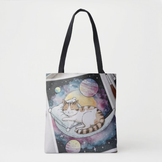 Cat Waterverf Shopping Errand Canvas tas (Voorkant)