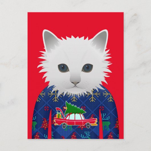 CAT WEARING CHRISTMAS SWEATER-BRIEFKAARTEN FEESTDAGENKAART (Voorkant)