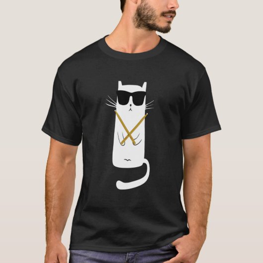 Cat Wearing Sunglasses Playing Drums Drummers T-shirt (Voorkant)