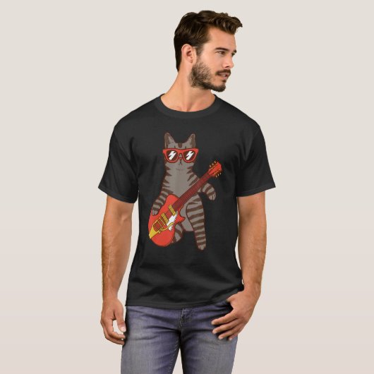 Cat wearing sunglasses playing Guitarist T-shirt (Voorkant volledig)