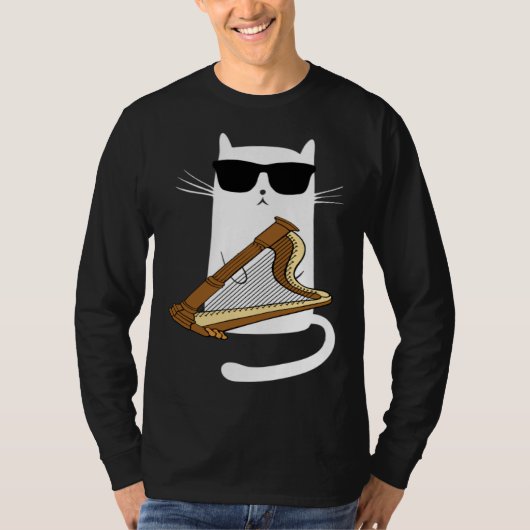 Cat Wearing Sunglasses Playing Harp T-shirt (Voorkant)