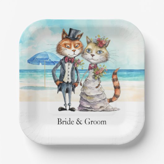 Cat Wedding Beach Wedding Thema Papieren Bordje (Voorkant)