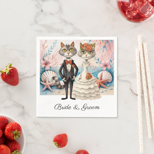 Cat Wedding met bruid en bruidegom Beach thema Servet (Insitu)