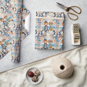 Cat Wedding met bruid en bruidegom strand thema Cadeaupapier