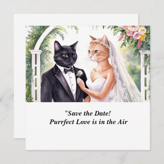 CAT WEDDING Save the Date uitnodiging (Voorkant / Achterkant)