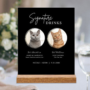 Cat Wedding Signature Drinken Cocktail Bar Black Acryl Bord