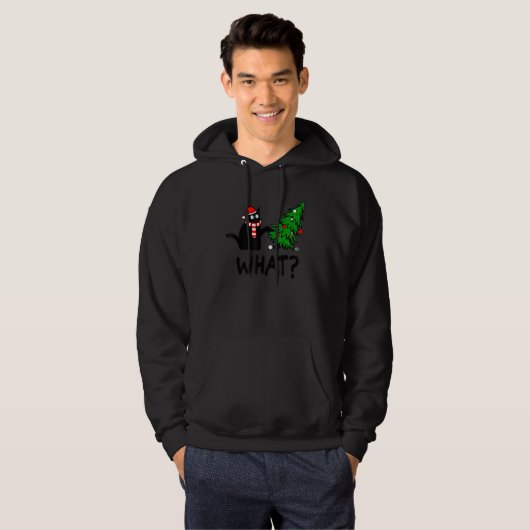 Cat What Christmas Tree Merry Christmas Winter Hoodie (Voorkant volledig)
