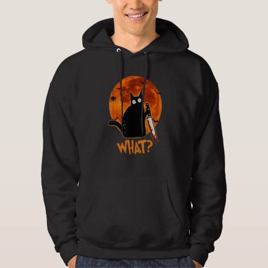 Cat What Murderous Black Cat With Knife Halloween Hoodie (Voorkant)