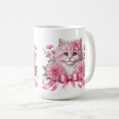 Cat White Pink Ribbon Koffiemok (Voorkant rechts)