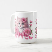 Cat White Pink Ribbon Koffiemok (Voorkant links)