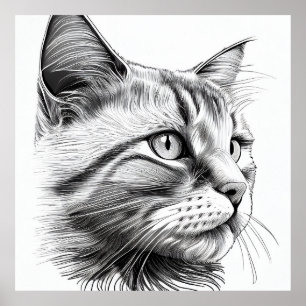 Cat Wild Natuur Dier Illustratie Art Tekening Poster