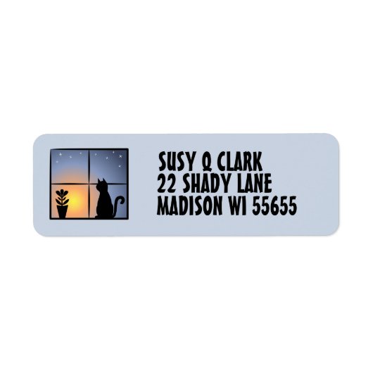 CAT WINDOW NIGHT MOON LIGHT RETOURADRES LABELS (Voorkant)