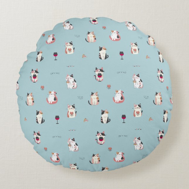 Cat & Wine Round Coussin : Amusant et design origi (Devant)