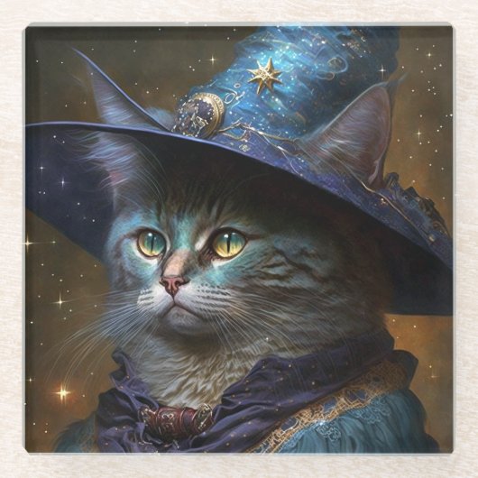 Cat Witch Fantasy Art Glazen Onderzetter (Voorkant)