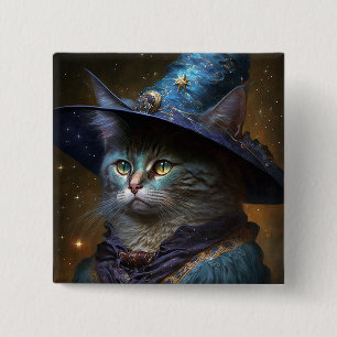 Cat Witch Fantasy Art Vierkante Button 5,1 Cm