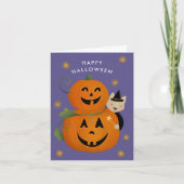 Cat Witch Jack O Lantern Cut Kinder Halloween Feestdagen Kaart (Voorkant)