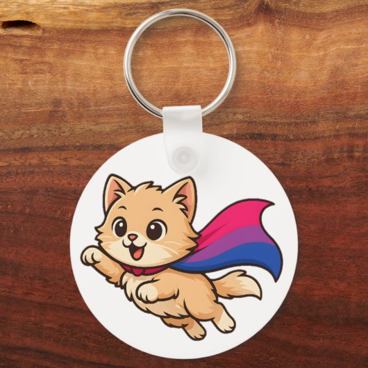Cat with Bisexual Pride Cape - Schattige Bi-ontwer Sleutelhanger (Voorkant)