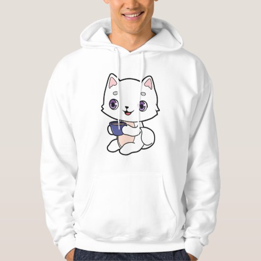 Cat with Cup of Coffee Hoodie (Voorkant)