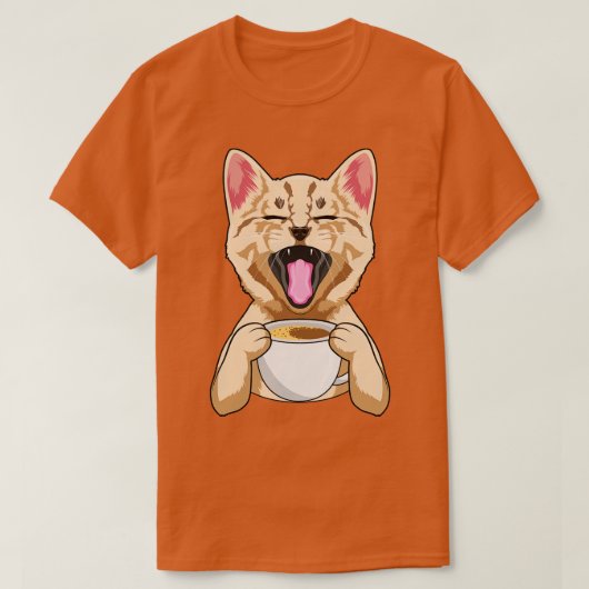 Cat with Cup of Coffee T-shirt (Design voorkant)