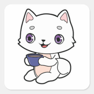 Cat with Cup of Coffee Vierkante Sticker