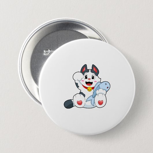 Cat with Fish Ronde Button 7,6 Cm (Voorkant /achterkant)