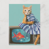 Cat With Goldfish on TV Retro Collage Briefkaart (Voorkant)