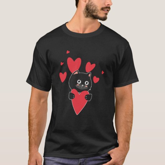 Cat With Heart Relationship Love Romantic Valentin T-shirt (Voorkant)