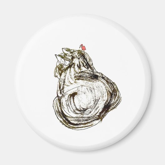 Cat with Red Bird Dry Brush Drawing Art Magneet (Voorkant)