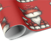 Cat with Red Love Hearts Cute and Funny Pattern Cadeaupapier (Rol Hoek)
