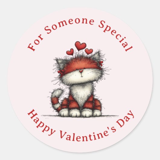 Cat with Red Love Hearts Cute Fun Valentine's Day Ronde Sticker (Voorkant)