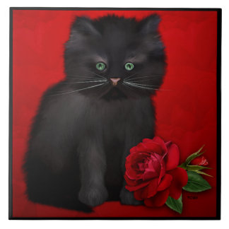 Cat with Red Rose Tegeltje