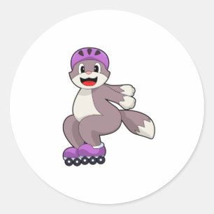 Cat with Roller skates Ronde Sticker