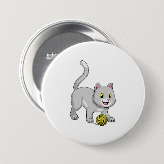 Cat with Wool yarn ball Ronde Button 7,6 Cm (Voorkant /achterkant)