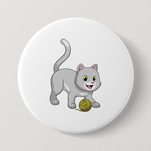 Cat with Wool yarn ball Ronde Button 7,6 Cm (Voorkant)