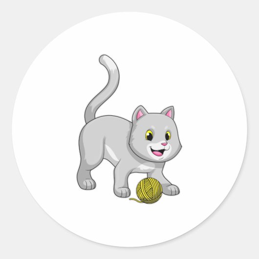 Cat with Wool yarn ball Ronde Sticker (Voorkant)