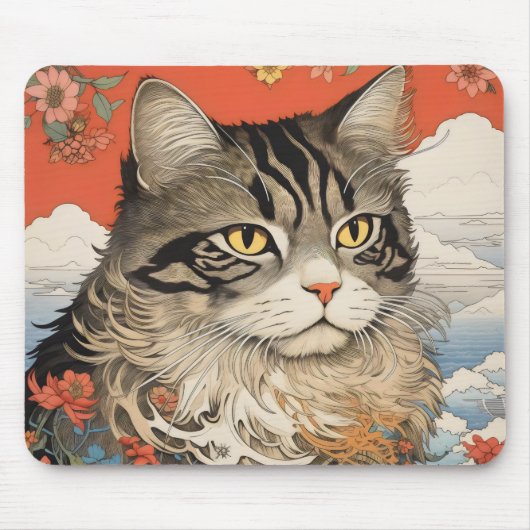 Cat Woodblock Muismat (Voorkant)