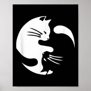 Cat Yin Yang Peace Loating Interlinked Gift Idea Poster