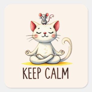 Cat Yoga Pose - Keep Calm Vierkante Sticker