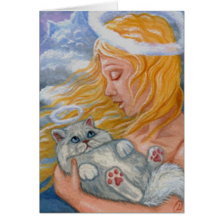 CAT-ZWARE witte Perzische Cat Angel-kaart