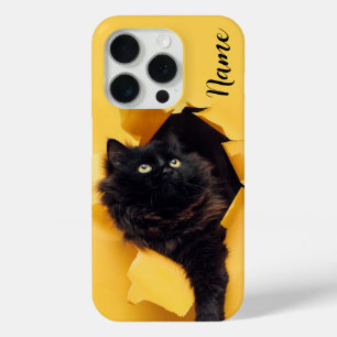 Cat zwart telefoonhoesje aangepast met uw huisdier iPhone 15 pro case