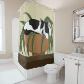 Cat Zwart Wit Plant Grappig Douchegordijn (In situ)